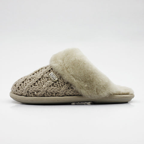 Luxury Diamond Knit Wool Scuff - Sand