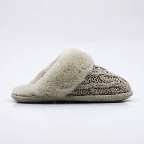 Luxury Diamond Knit Wool Scuff - Sand