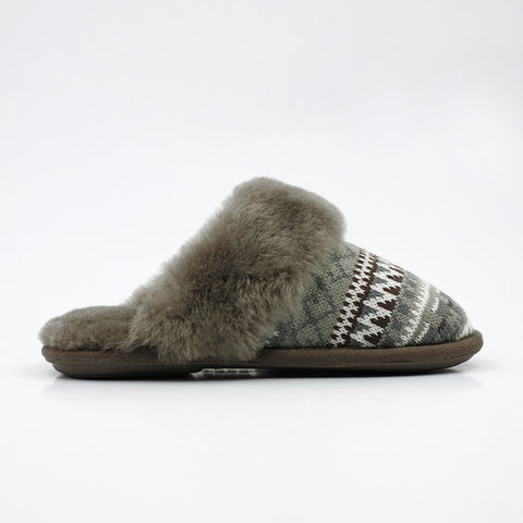 Luxury Print Knit Wool Scuff - Grey
