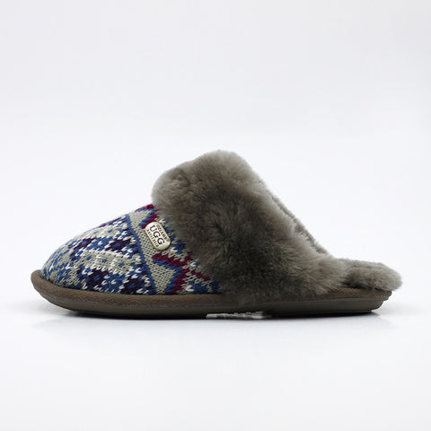 Luxury Print Knit Wool Scuff - Blue