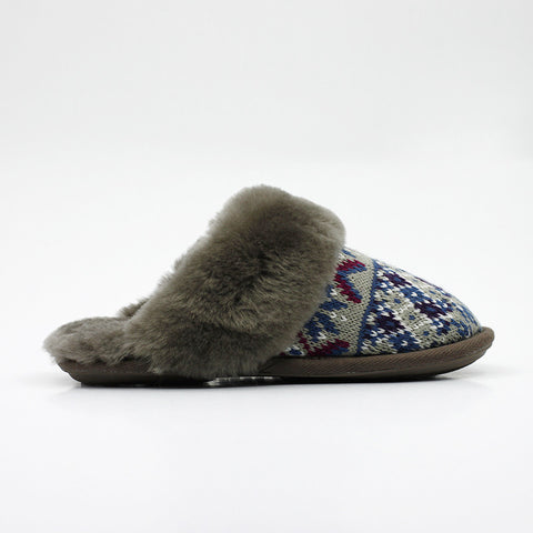 Luxury Print Knit Wool Scuff - Blue