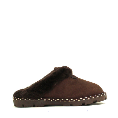 Spotted Sheepskin Wool Scuff - Chocolate